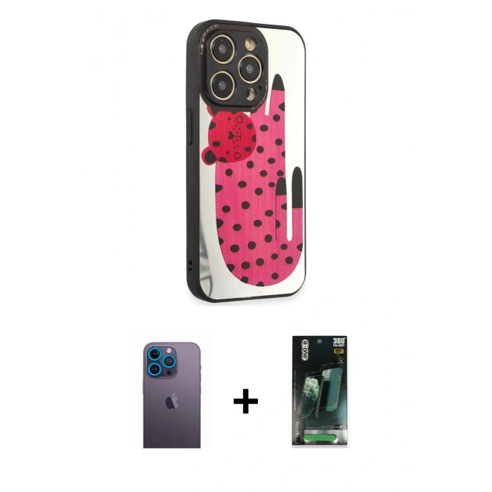 MARSİLYAN™- iPhone 12 Pro Max Kılıf Odak Klasik Serisi - Şeffaf 360 Full Body Arka Koruyucu + Neon Fosforlu Kamera Lens - MI
