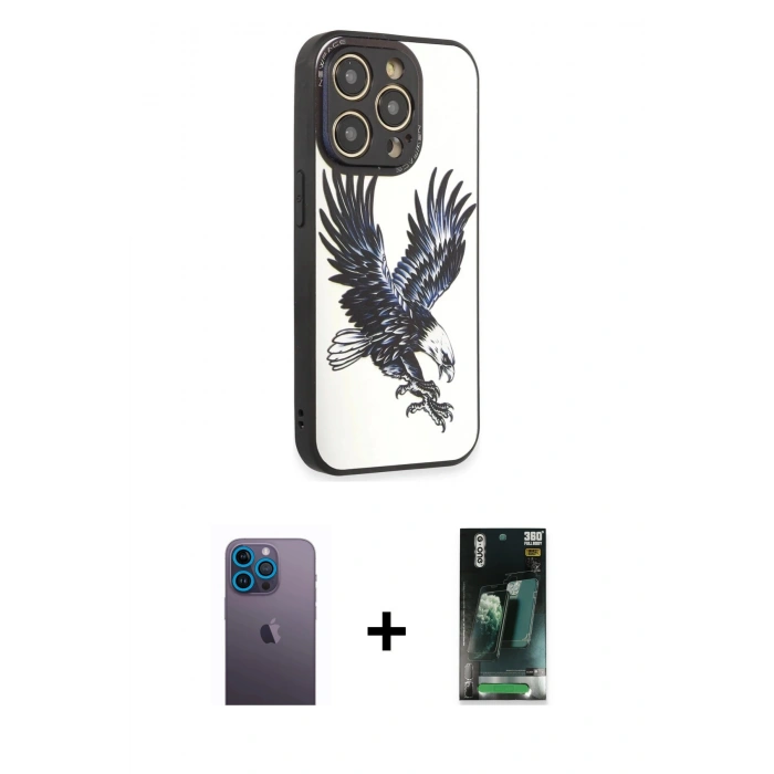 MARSİLYAN™- iPhone 12 Pro Max Kılıf Odak Klasik Serisi - Şeffaf 360 Full Body Arka Koruyucu + Neon Fosforlu Kamera Lens - MI