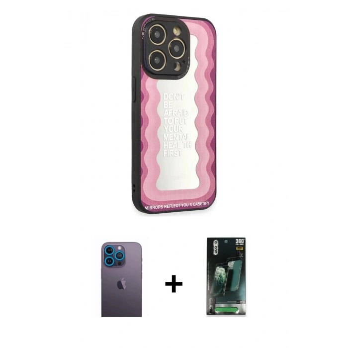 MARSİLYAN™- iPhone 12 Pro Max Kılıf Odak Klasik Serisi - Şeffaf 360 Full Body Arka Koruyucu + Neon Fosforlu Kamera Lens - MI
