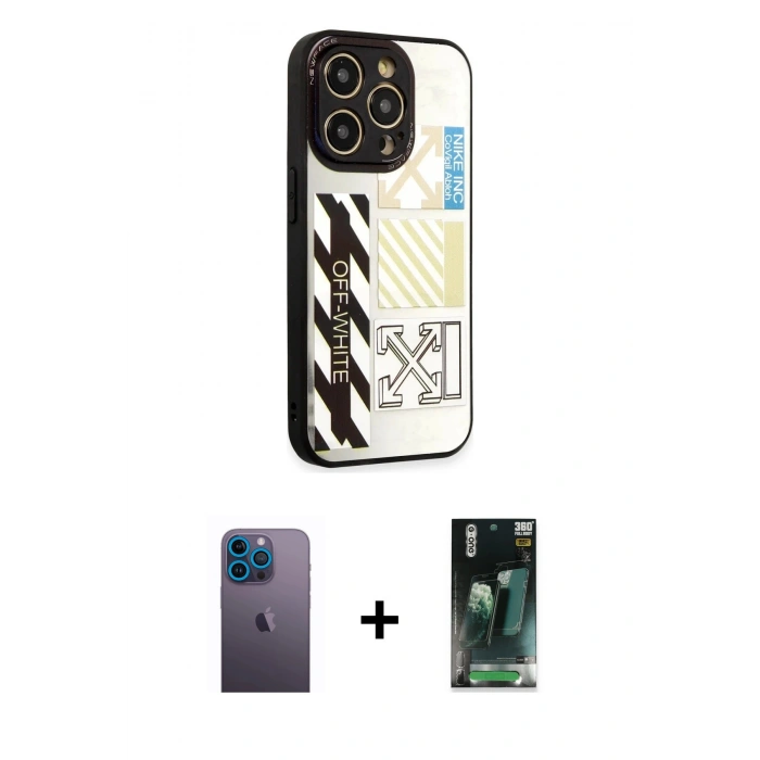MARSİLYAN™- iPhone 12 Pro Max Kılıf Odak Klasik Serisi - Şeffaf 360 Full Body Arka Koruyucu + Neon Fosforlu Kamera Lens - MI
