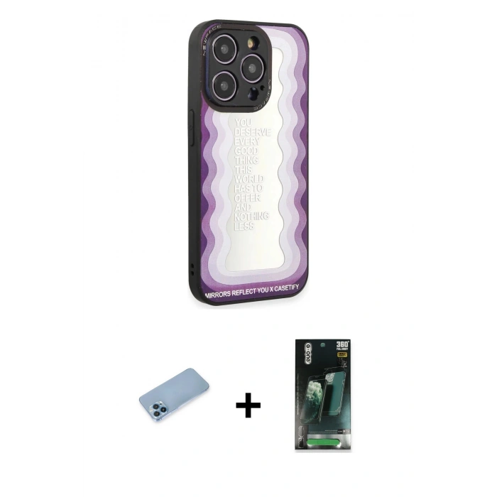 MARSİLYAN™- iPhone 12 Pro Max Kılıf Odak Klasik Serisi - Şeffaf 360 Full Body Arka Koruyucu + Shine Kamera Lens Koruma Cam - MI