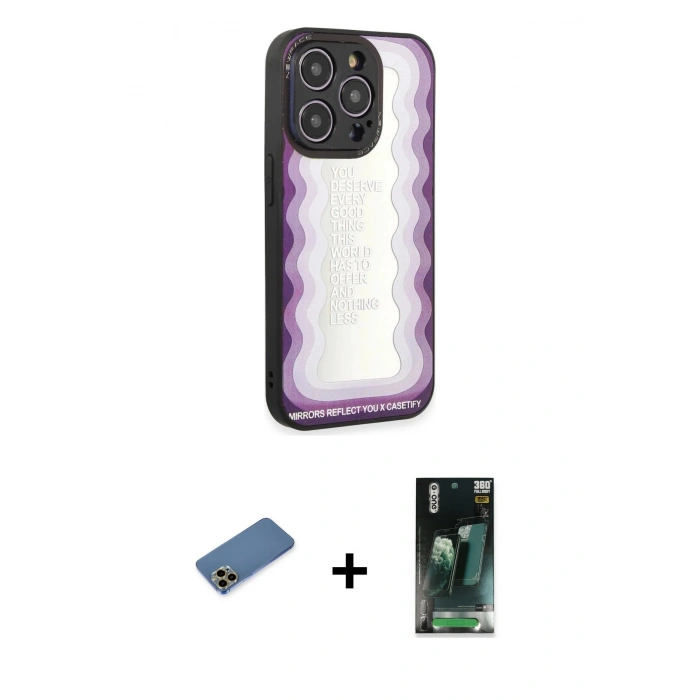 MARSİLYAN™- iPhone 12 Pro Max Kılıf Odak Klasik Serisi - Şeffaf 360 Full Body Arka Koruyucu + Shine Kamera Lens Koruma Cam - GD