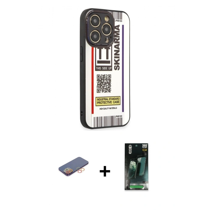 MARSİLYAN™- iPhone 12 Pro Max Kılıf Odak Klasik Serisi - Şeffaf 360 Full Body Arka Koruyucu + Turuncu Renkli Kamera Lens Koruma Cam
