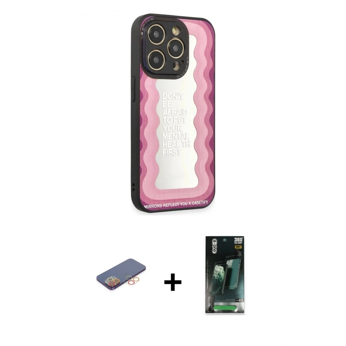 MARSİLYAN™- iPhone 12 Pro Max Kılıf Odak Klasik Serisi - Şeffaf 360 Full Body Arka Koruyucu + Turuncu Renkli Kamera Lens Koruma Cam