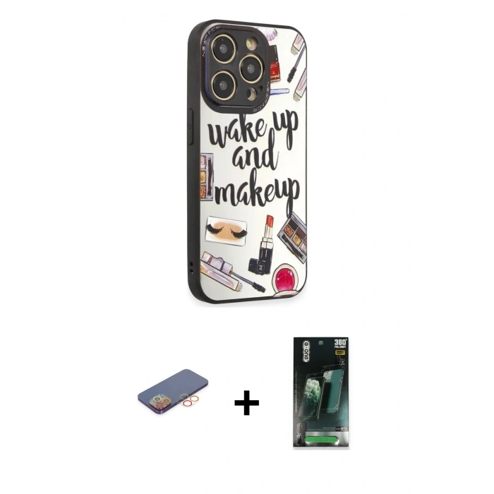 MARSİLYAN™- iPhone 12 Pro Max Kılıf Odak Klasik Serisi - Şeffaf 360 Full Body Arka Koruyucu + Turuncu Renkli Kamera Lens Koruma Cam