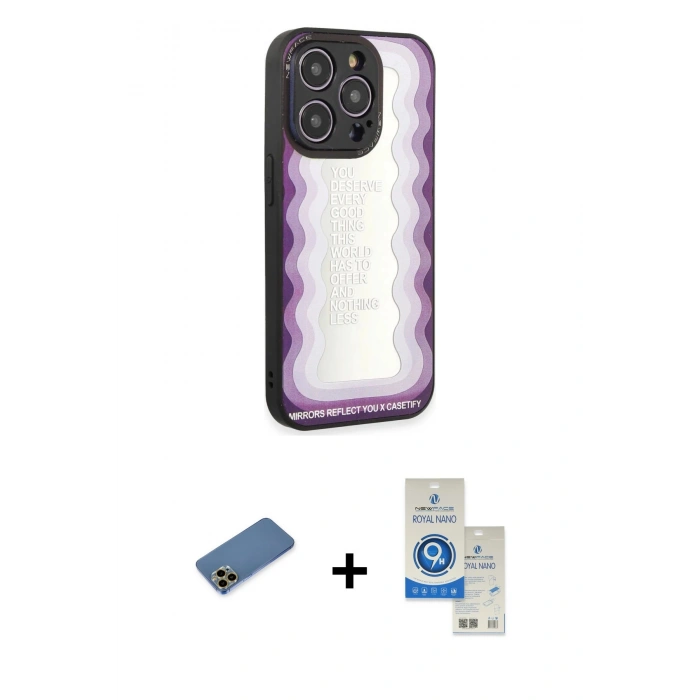 MARSİLYAN™- iPhone 12 Pro Max Kılıf Odak Klasik Serisi - Şeffaf Royal Nano Ekran Koruyucu + Shine Kamera Lens Koruma Cam - GD