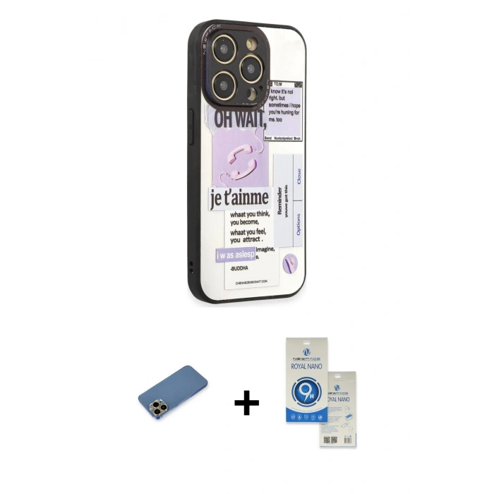 MARSİLYAN™- iPhone 12 Pro Max Kılıf Odak Klasik Serisi - Şeffaf Royal Nano Ekran Koruyucu + Shine Kamera Lens Koruma Cam - GD