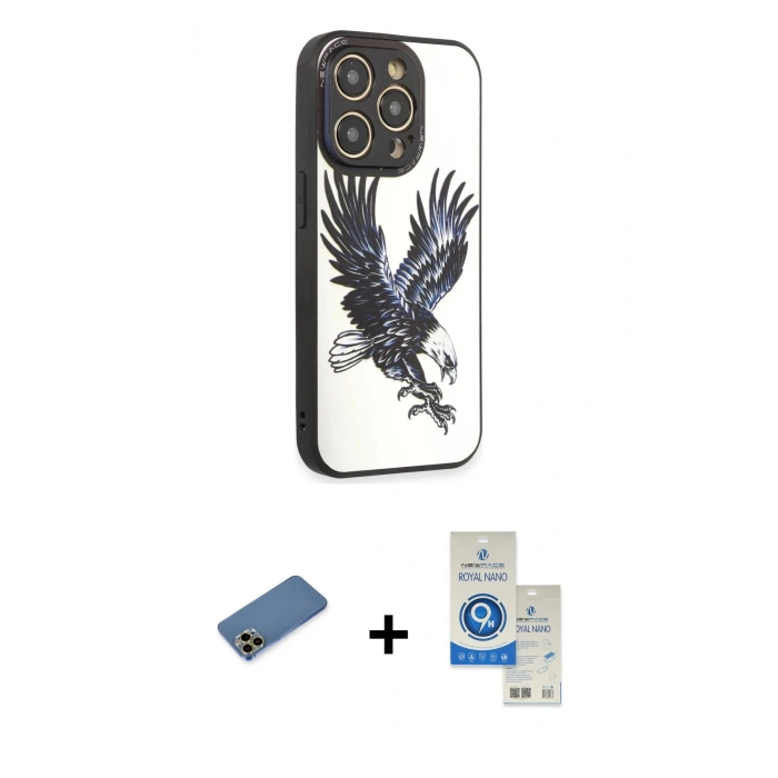 MARSİLYAN™- iPhone 12 Pro Max Kılıf Odak Klasik Serisi - Şeffaf Royal Nano Ekran Koruyucu + Shine Kamera Lens Koruma Cam - GD