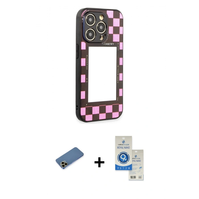 MARSİLYAN™- iPhone 12 Pro Max Kılıf Odak Klasik Serisi - Şeffaf Royal Nano Ekran Koruyucu + Shine Kamera Lens Koruma Cam - GD