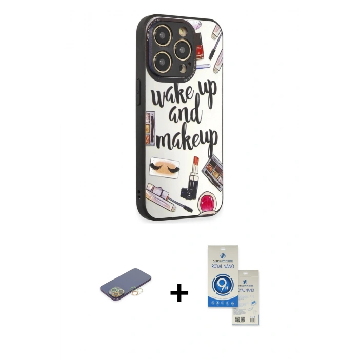 MARSİLYAN™- iPhone 12 Pro Max Kılıf Odak Klasik Serisi - Şeffaf Royal Nano Ekran Koruyucu + Renkli Kamera Lens Koruma Cam - SI