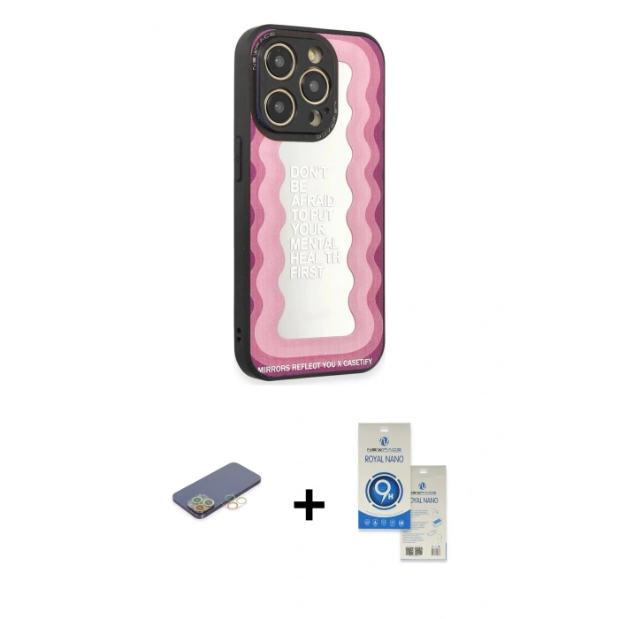 MARSİLYAN™- iPhone 12 Pro Max Kılıf Odak Klasik Serisi - Şeffaf Royal Nano Ekran Koruyucu + Renkli Kamera Lens Koruma Cam - SI
