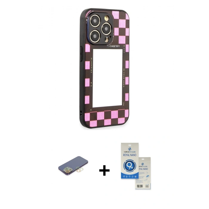 MARSİLYAN™- iPhone 12 Pro Max Kılıf Odak Klasik Serisi - Şeffaf Royal Nano Ekran Koruyucu + Renkli Kamera Lens Koruma Cam - SI