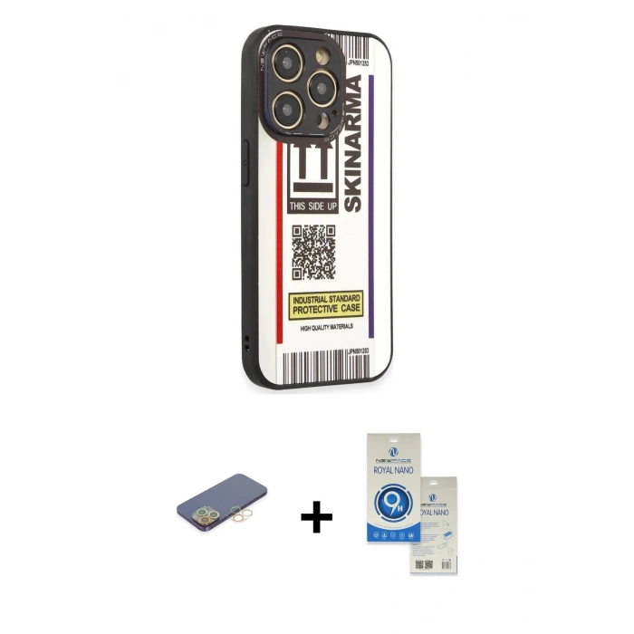 MARSİLYAN™- iPhone 12 Pro Max Kılıf Odak Klasik Serisi - Şeffaf Royal Nano Ekran Koruyucu + Renkli Kamera Lens Koruma Cam - SI