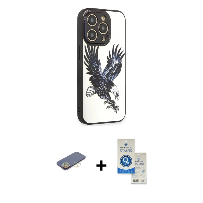 MARSİLYAN™- iPhone 12 Pro Max Kılıf Odak Klasik Serisi - Şeffaf Royal Nano Ekran Koruyucu + Renkli Kamera Lens Koruma Cam - SI