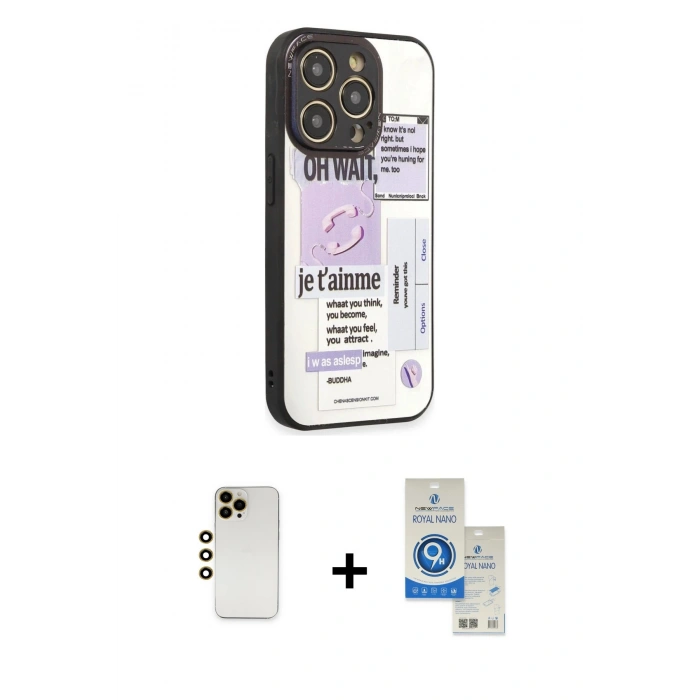 MARSİLYAN™- iPhone 12 Pro Max Kılıf Odak Klasik Serisi - Şeffaf Royal Nano Ekran Koruyucu + Shine Kamera Lens - GD