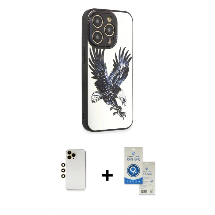 MARSİLYAN™- iPhone 12 Pro Max Kılıf Odak Klasik Serisi - Şeffaf Royal Nano Ekran Koruyucu + Shine Kamera Lens - GD