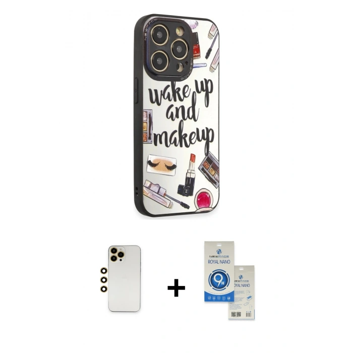 MARSİLYAN™- iPhone 12 Pro Max Kılıf Odak Klasik Serisi - Şeffaf Royal Nano Ekran Koruyucu + Shine Kamera Lens - GD