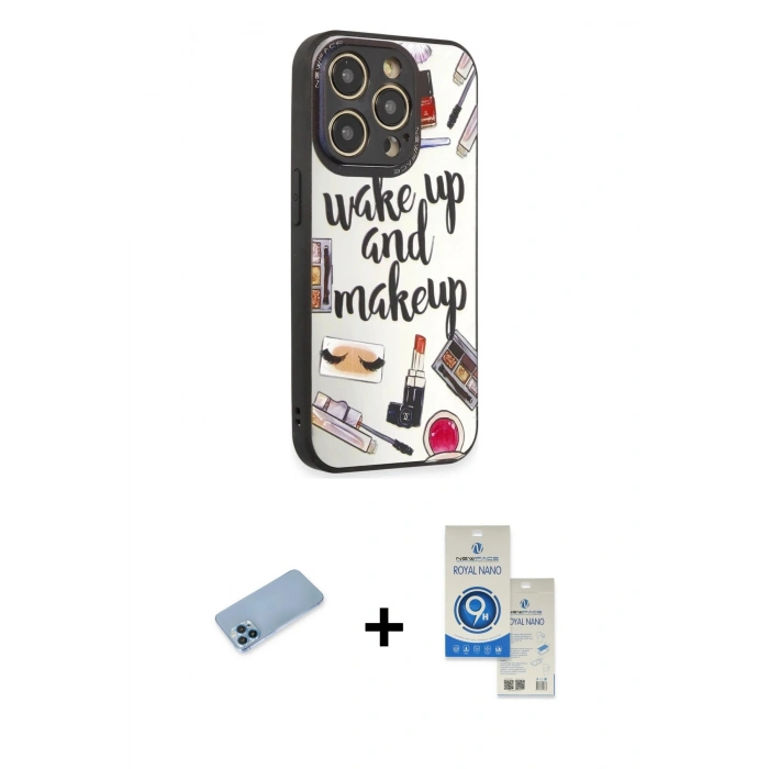 MARSİLYAN™- iPhone 12 Pro Max Kılıf Odak Klasik Serisi - Şeffaf Royal Nano Ekran Koruyucu + Shine Kamera Lens Koruma Cam - MI