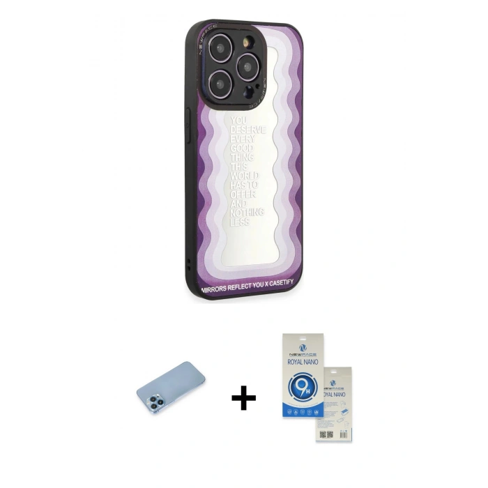 MARSİLYAN™- iPhone 12 Pro Max Kılıf Odak Klasik Serisi - Şeffaf Royal Nano Ekran Koruyucu + Shine Kamera Lens Koruma Cam - MI