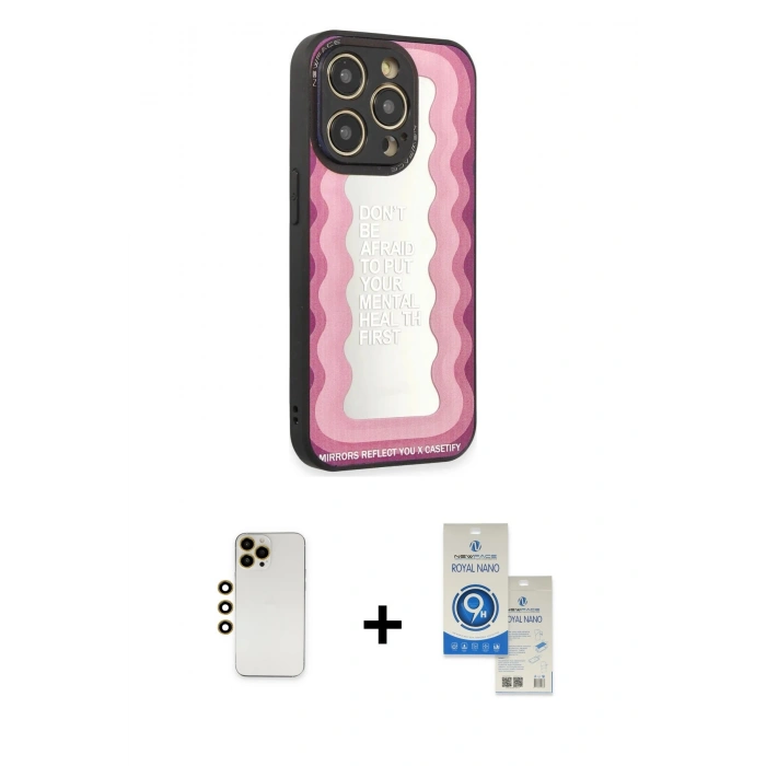 MARSİLYAN™- iPhone 12 Pro Max Kılıf Odak Klasik Serisi - Şeffaf Royal Nano Ekran Koruyucu + Shine Kamera Lens - GD