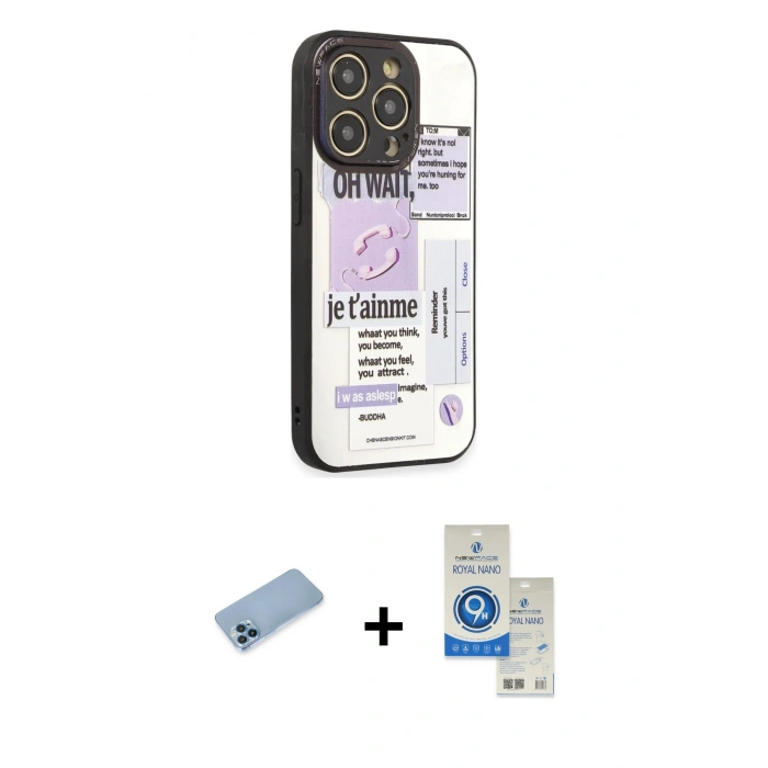 MARSİLYAN™- iPhone 12 Pro Max Kılıf Odak Klasik Serisi - Şeffaf Royal Nano Ekran Koruyucu + Shine Kamera Lens Koruma Cam - MI