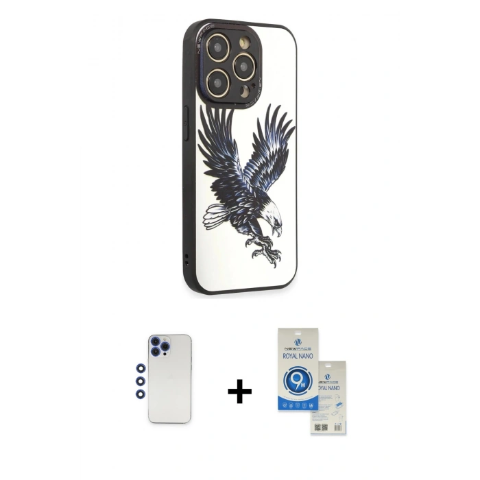 MARSİLYAN™- iPhone 12 Pro Max Kılıf Odak Klasik Serisi - Şeffaf Royal Nano Ekran Koruyucu + Shine Kamera Lens - LT