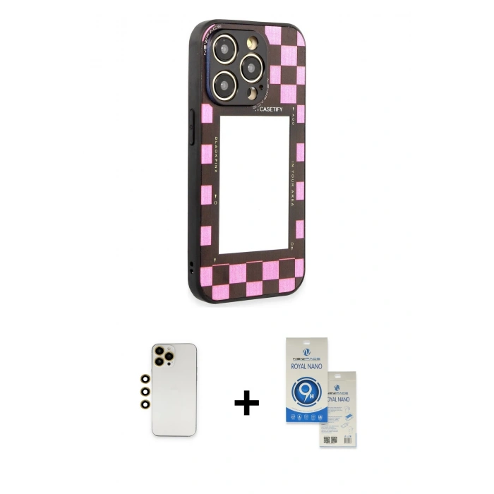 MARSİLYAN™- iPhone 12 Pro Max Kılıf Odak Klasik Serisi - Şeffaf Royal Nano Ekran Koruyucu + Shine Kamera Lens - GD