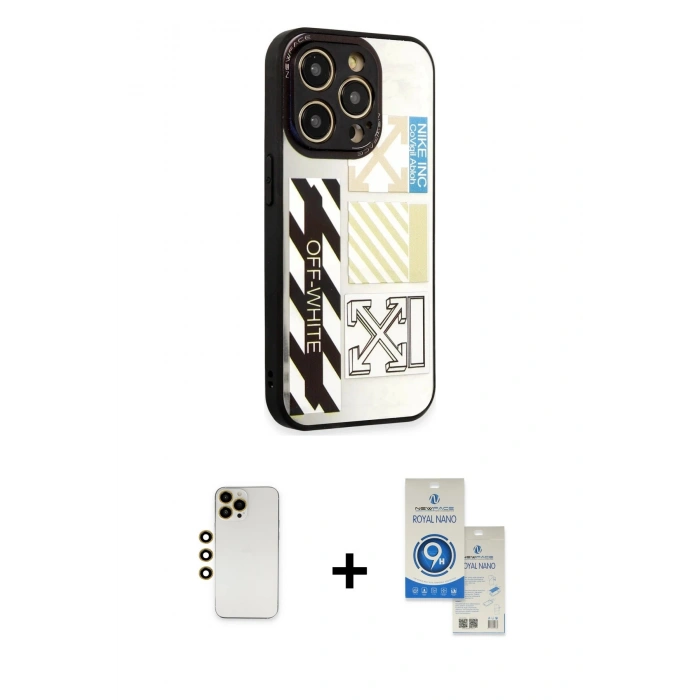 MARSİLYAN™- iPhone 12 Pro Max Kılıf Odak Klasik Serisi - Şeffaf Royal Nano Ekran Koruyucu + Shine Kamera Lens - GD