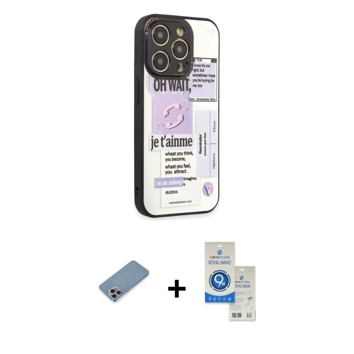 MARSİLYAN™- iPhone 12 Pro Max Kılıf Odak Klasik Serisi - Şeffaf Royal Nano Ekran Koruyucu + Shine Kamera Lens Koruma Cam - GI