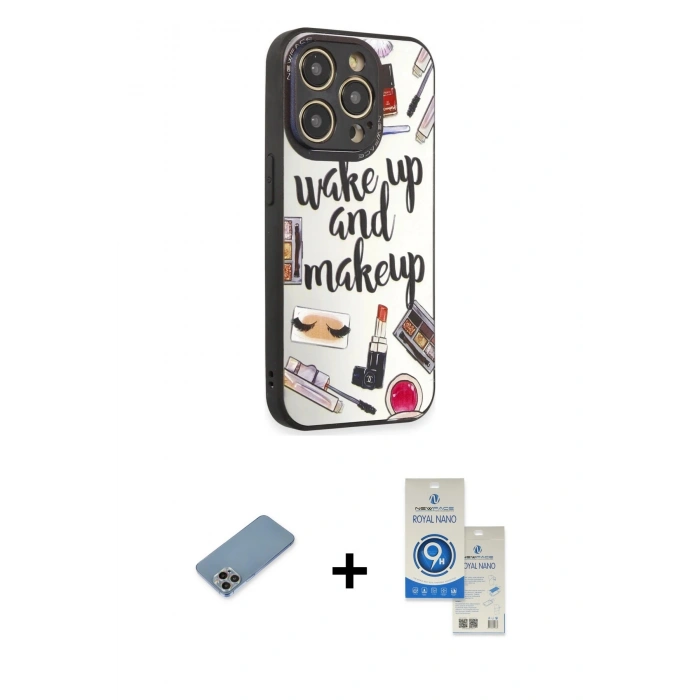 MARSİLYAN™- iPhone 12 Pro Max Kılıf Odak Klasik Serisi - Şeffaf Royal Nano Ekran Koruyucu + Shine Kamera Lens Koruma Cam - GI