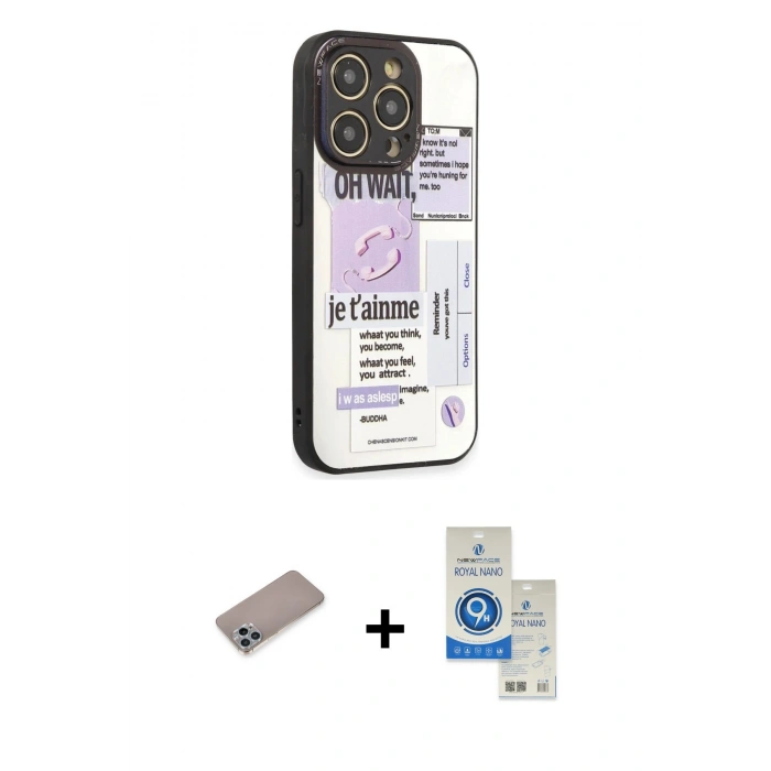 MARSİLYAN™- iPhone 12 Pro Max Kılıf Odak Klasik Serisi - Şeffaf Royal Nano Ekran Koruyucu + Shine Kamera Lens Koruma Cam - SABE