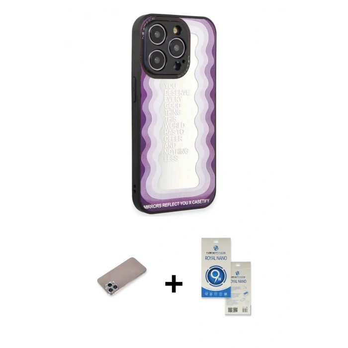 MARSİLYAN™- iPhone 12 Pro Max Kılıf Odak Klasik Serisi - Şeffaf Royal Nano Ekran Koruyucu + Shine Kamera Lens Koruma Cam - SABE