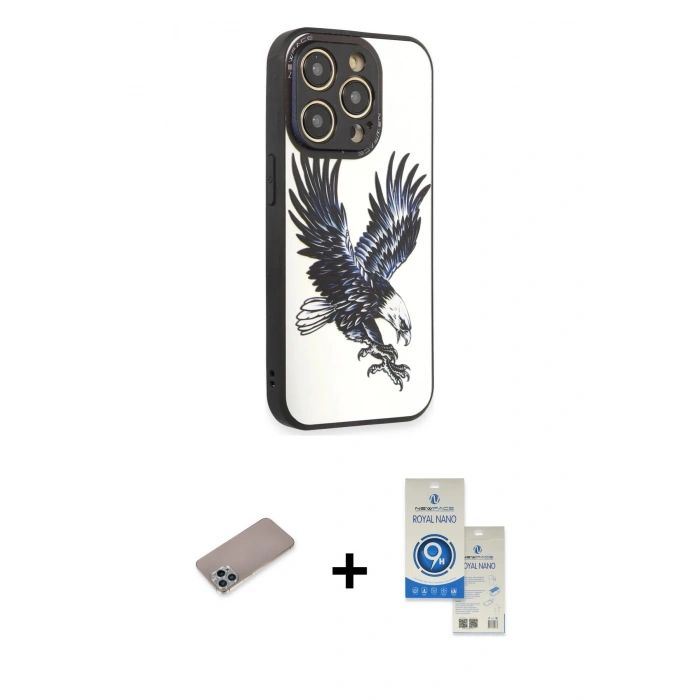 MARSİLYAN™- iPhone 12 Pro Max Kılıf Odak Klasik Serisi - Şeffaf Royal Nano Ekran Koruyucu + Shine Kamera Lens Koruma Cam - SABE