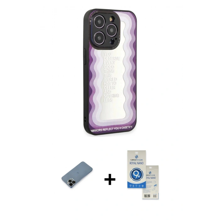 MARSİLYAN™- iPhone 12 Pro Max Kılıf Odak Klasik Serisi - Şeffaf Royal Nano Ekran Koruyucu + Siyah Shine Kamera Lens Koruma Cam