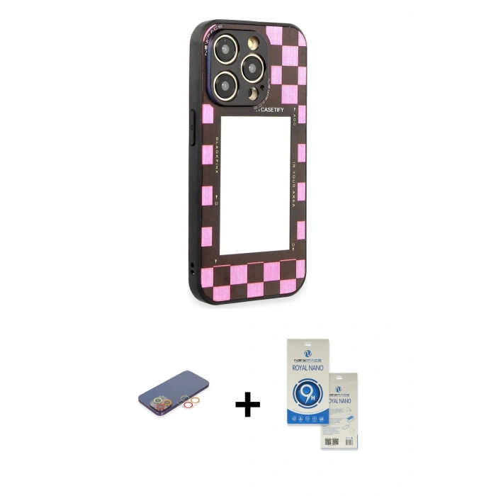 MARSİLYAN™- iPhone 12 Pro Max Kılıf Odak Klasik Serisi - Şeffaf Royal Nano Ekran Koruyucu + Renkli Kamera Lens Koruma Cam - TU
