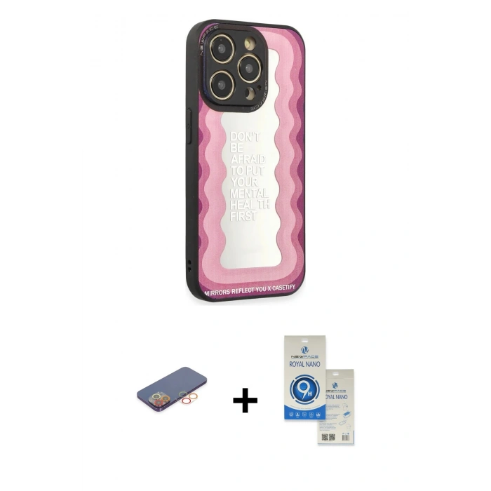 MARSİLYAN™- iPhone 12 Pro Max Kılıf Odak Klasik Serisi - Şeffaf Royal Nano Ekran Koruyucu + Renkli Kamera Lens Koruma Cam - TU