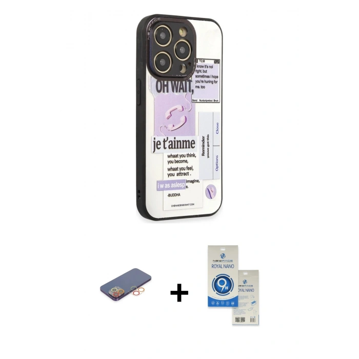 MARSİLYAN™- iPhone 12 Pro Max Kılıf Odak Klasik Serisi - Şeffaf Royal Nano Ekran Koruyucu + Renkli Kamera Lens Koruma Cam - TU