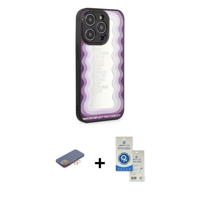 MARSİLYAN™- iPhone 12 Pro Max Kılıf Odak Klasik Serisi - Şeffaf Royal Nano Ekran Koruyucu + Renkli Kamera Lens Koruma Cam - TU