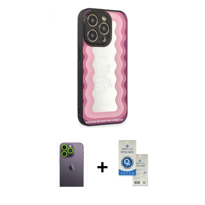 MARSİLYAN™- iPhone 12 Pro Max Kılıf Odak Klasik Serisi - Şeffaf Royal Nano Ekran Koruyucu + Neon Fosforlu Kamera Lens - YL