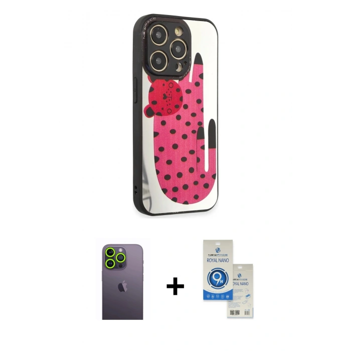 MARSİLYAN™- iPhone 12 Pro Max Kılıf Odak Klasik Serisi - Şeffaf Royal Nano Ekran Koruyucu + Neon Fosforlu Kamera Lens - YL