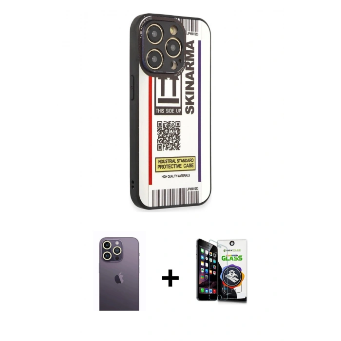 MARSİLYAN™- iPhone 12 Pro Max Kılıf Odak Klasik Serisi - Şeffaf Temperli Cam Ekran Koruyucu + Neon Fosforlu Kamera Lens - BZ