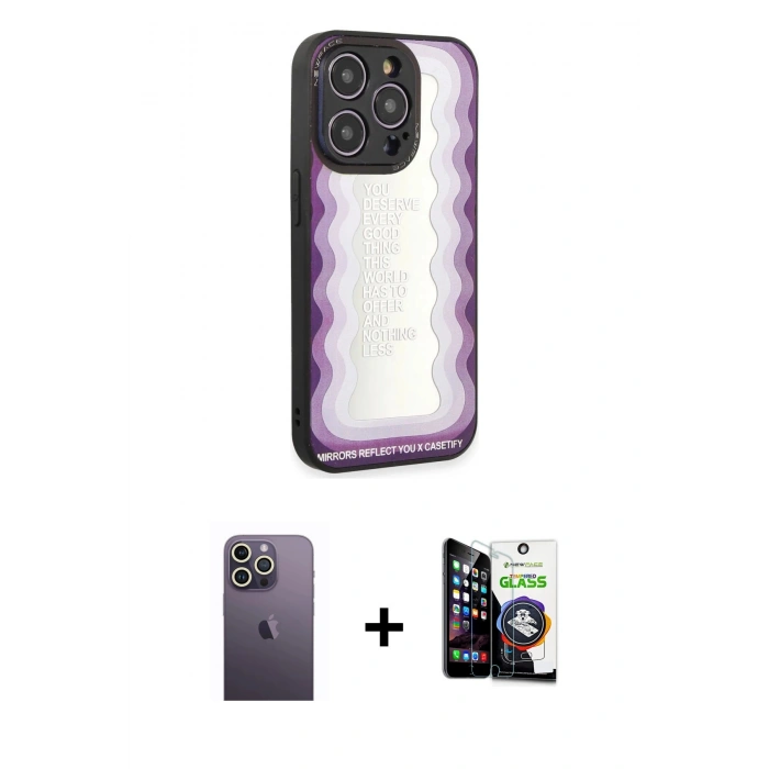 MARSİLYAN™- iPhone 12 Pro Max Kılıf Odak Klasik Serisi - Şeffaf Temperli Cam Ekran Koruyucu + Neon Fosforlu Kamera Lens - BZ