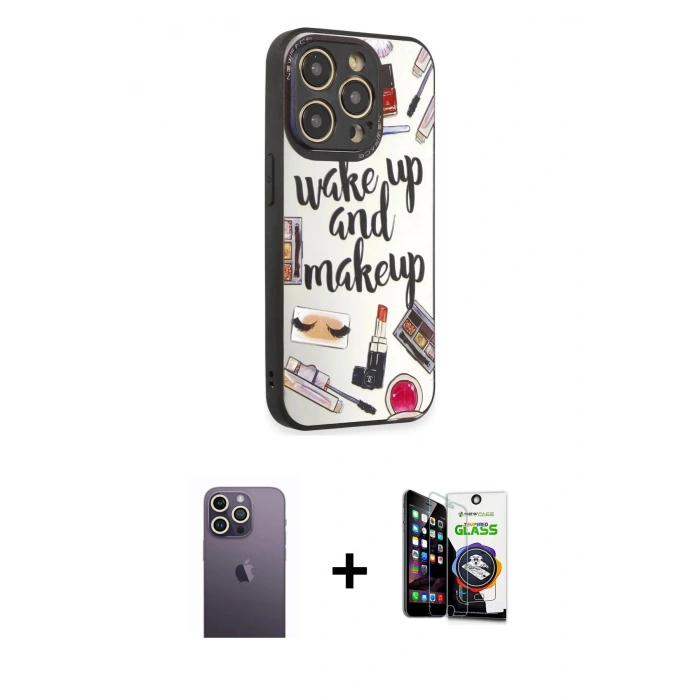 MARSİLYAN™- iPhone 12 Pro Max Kılıf Odak Klasik Serisi - Şeffaf Temperli Cam Ekran Koruyucu + Neon Fosforlu Kamera Lens - BZ