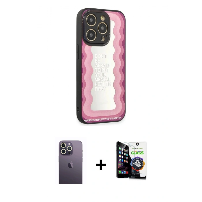 MARSİLYAN™- iPhone 12 Pro Max Kılıf Odak Klasik Serisi - Şeffaf Temperli Cam Ekran Koruyucu + Neon Fosforlu Kamera Lens - BZ