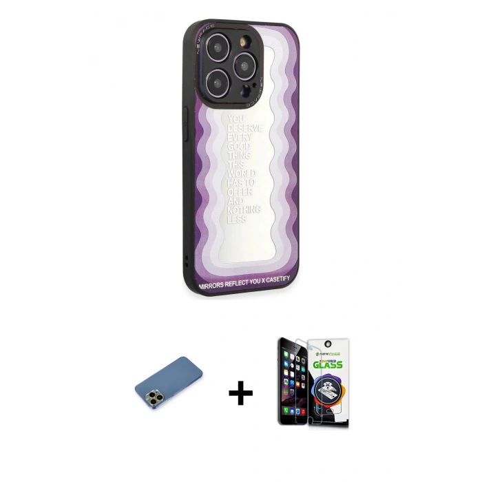 MARSİLYAN™- iPhone 12 Pro Max Kılıf Odak Klasik Serisi - Şeffaf Temperli Cam Ekran Koruyucu + Shine Kamera Lens Koruma Cam - GD