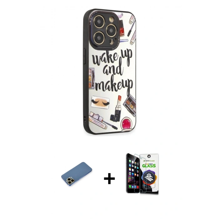 MARSİLYAN™- iPhone 12 Pro Max Kılıf Odak Klasik Serisi - Şeffaf Temperli Cam Ekran Koruyucu + Shine Kamera Lens Koruma Cam - GD