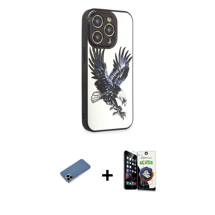 MARSİLYAN™- iPhone 12 Pro Max Kılıf Odak Klasik Serisi - Şeffaf Temperli Cam Ekran Koruyucu + Shine Kamera Lens Koruma Cam - GD