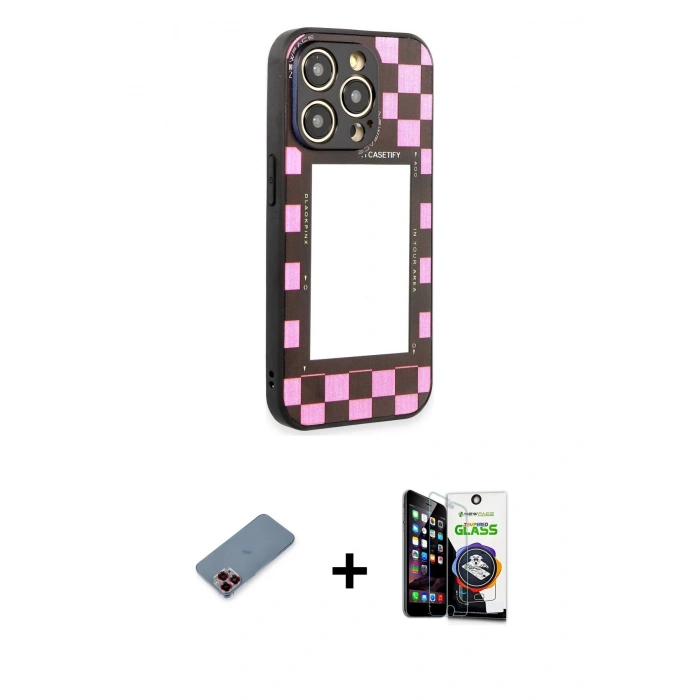 MARSİLYAN™- iPhone 12 Pro Max Kılıf Odak Klasik Serisi - Şeffaf Temperli Cam Ekran Koruyucu + Kırmızı Metal Kamera Lens Koruma Cam