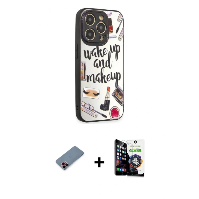MARSİLYAN™- iPhone 12 Pro Max Kılıf Odak Klasik Serisi - Şeffaf Temperli Cam Ekran Koruyucu + Kırmızı Metal Kamera Lens Koruma Cam