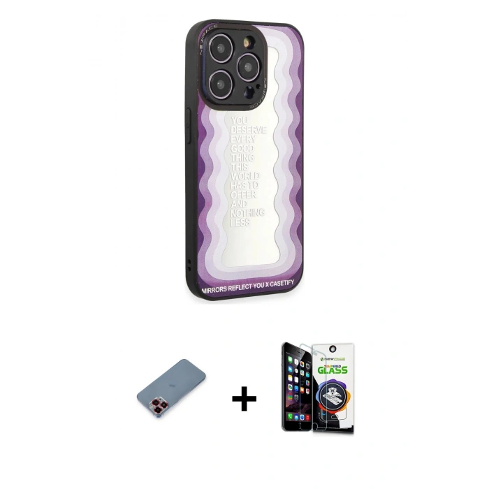 MARSİLYAN™- iPhone 12 Pro Max Kılıf Odak Klasik Serisi - Şeffaf Temperli Cam Ekran Koruyucu + Kırmızı Metal Kamera Lens Koruma Cam